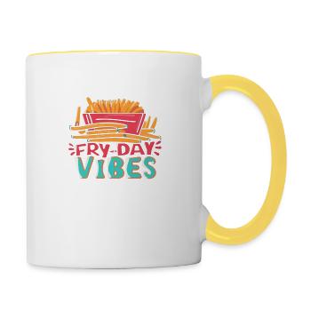 Fry-Day Vibes T-Shirt - Starte das Wochenende - Tasse zweifarbig - Weiß/Gelb - Rechts