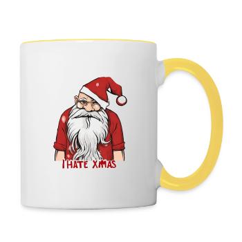 Ich hasse Weihnachten Lustiger Anti-Weihnachtsmann - Tasse zweifarbig - Weiß/Gelb - Rechts