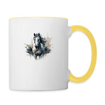 Pferd Dorfkinder & Reiter Reitsport Fans Geschenk - Tasse zweifarbig - Weiß/Gelb - Rechts
