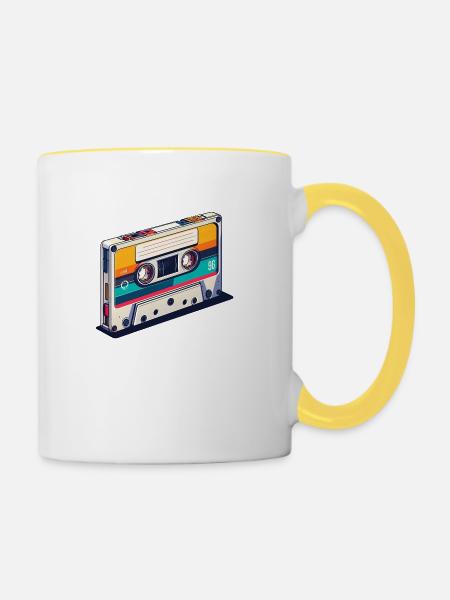 Retro-Musik auf Kassette - Tasse zweifarbig - Weiß/Gelb