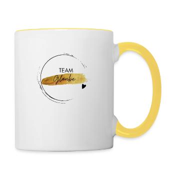 Team Glaube - positive Gedanken - Affirmationen - Tasse zweifarbig - Weiß/Gelb - Rechts