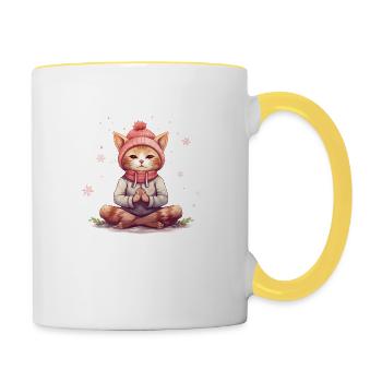 Yoga Shirt / Katze Lotussitz Illustration - Tasse zweifarbig - Weiß/Gelb - Rechts