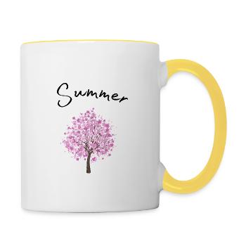 Summer | Summer | Tree | Blossoms | Sunshine - Contrasting Mug - white/yellow - Right