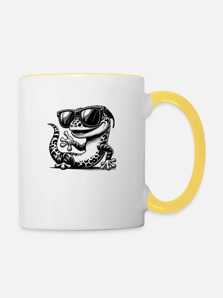 Gecko mit Sonnenbrille - Tasse zweifarbig - Weiß/Gelb