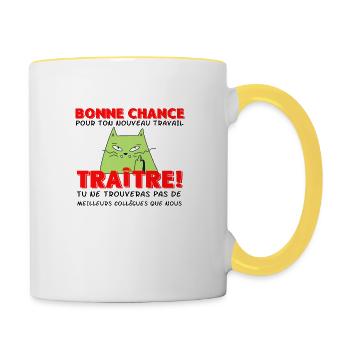 Départ Collègue Travail & Nouvel Emploi, Adieu - Mug contrasté - blanc/jaune - Droite