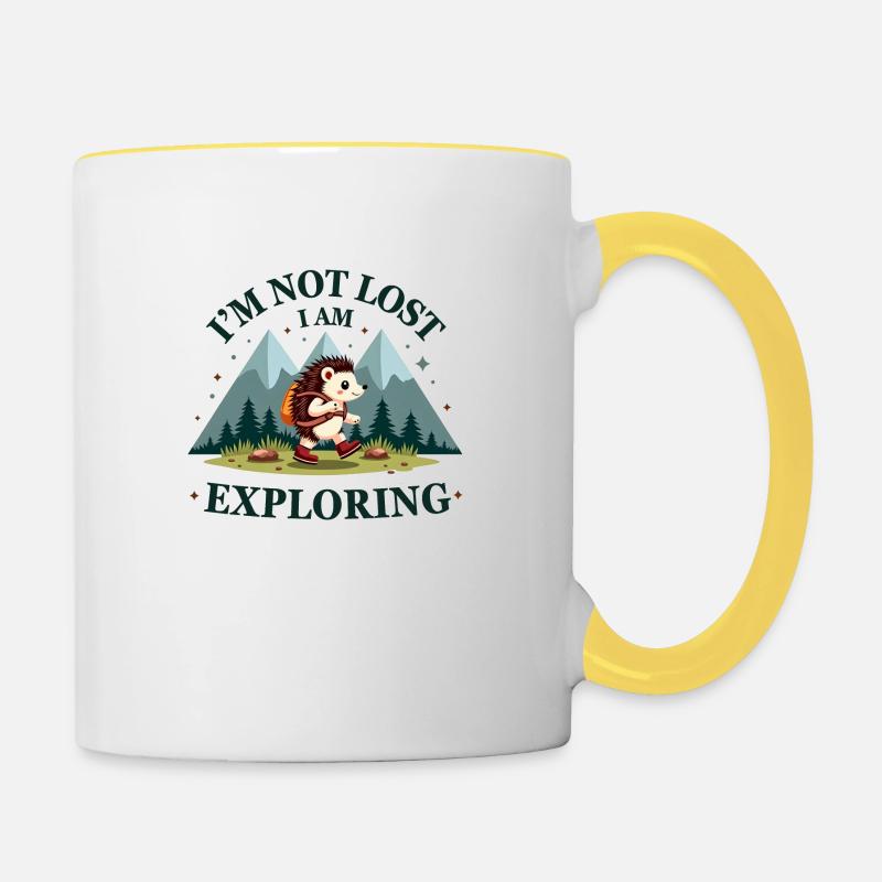 I am not lost I'm exploring - Hiking and Exploring - Contrasting Mug - white/yellow