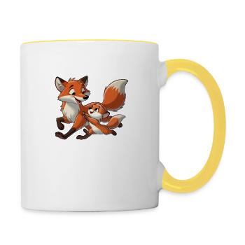 Fuchs mit herumtollendem Kind - Tasse zweifarbig - Weiß/Gelb - Rechts