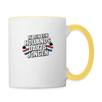 Ik ben een Hollands Darts Jongen Niederlande Dart - Tasse zweifarbig - Weiß/Gelb - Rechts