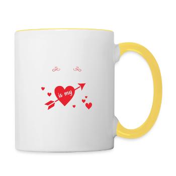 Sorry ladies my mommy is my valentine - Mug contrasté - blanc/jaune - Droite