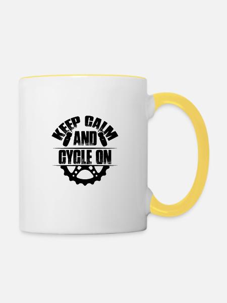 keep calm fahrrad - Tasse zweifarbig - Weiß/Gelb