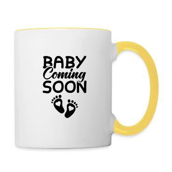 baby coming soon - Tasse zweifarbig - Weiß/Gelb - Rechts