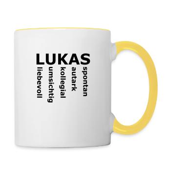 Lukas - Ein ganz spezielles Design nur für Lukas - Tasse zweifarbig - Weiß/Gelb - Rechts