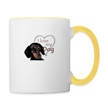 Dackel – Ich liebe Hunde - Tasse zweifarbig - Weiß/Gelb - Rechts