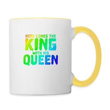 Voici le roi avec sa reine | Paire - Mug contrasté - blanc/jaune - Droite