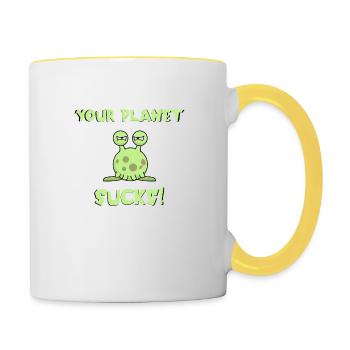 Votre planète est nulle! | | extraterrestres | extraterrestres drôle - Mug contrasté - blanc/jaune - Droite