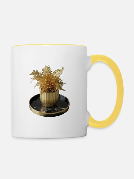Moderne Kunst Goldfarn - Tasse zweifarbig - Weiß/Gelb