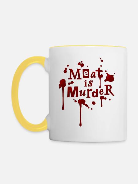 01_t_meatismurder - Tasse zweifarbig - Weiß/Gelb