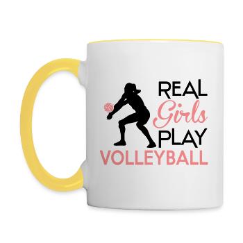 Real girls play Volleyball - Tasse zweifarbig - Weiß/Gelb - Links