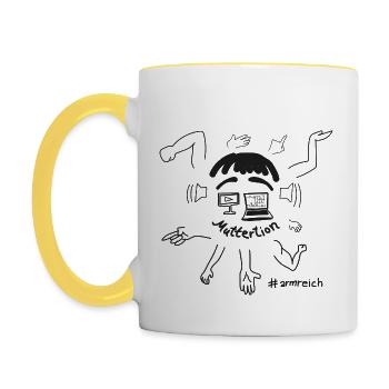 "Muttertion" #armreich ab ca. dem Jahr 2020 - Tasse zweifarbig - Weiß/Gelb - Links