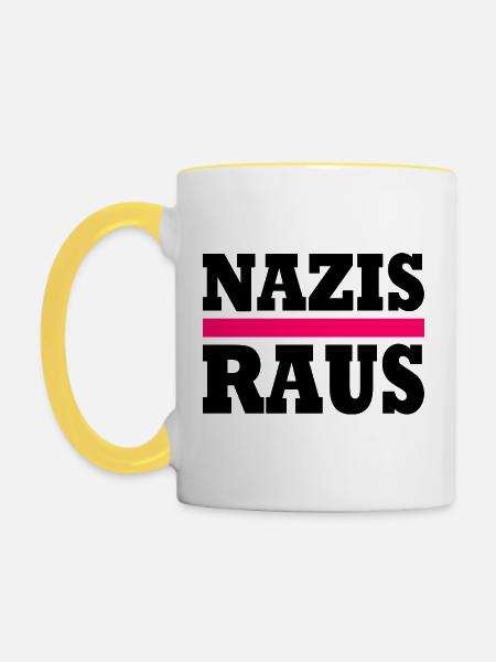 Nazis raus - Tasse zweifarbig - Weiß/Gelb