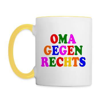 Oma gegen rechts - Tasse zweifarbig - Weiß/Gelb - Links