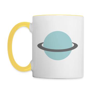 Planet aus dem Pipapo-Weltall - Tasse zweifarbig - Weiß/Gelb - Links