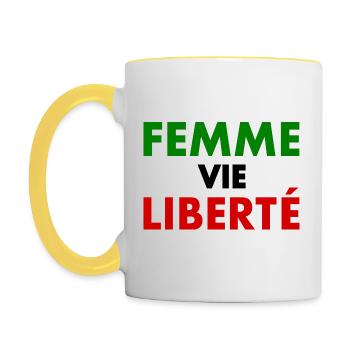Woman life freedom - Contrasting Mug - white/yellow - Left