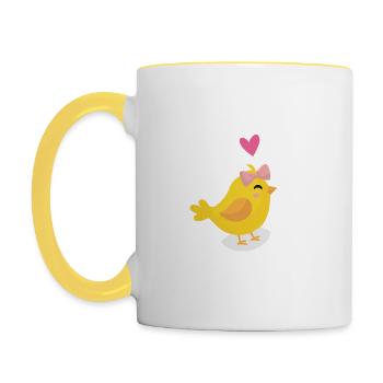 Küken Love Girl Julia | Liebe Hochzeits Geschenk - Tasse zweifarbig - Weiß/Gelb - Links