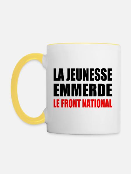 Scheiß auf die Front National - Tasse zweifarbig - Weiß/Gelb