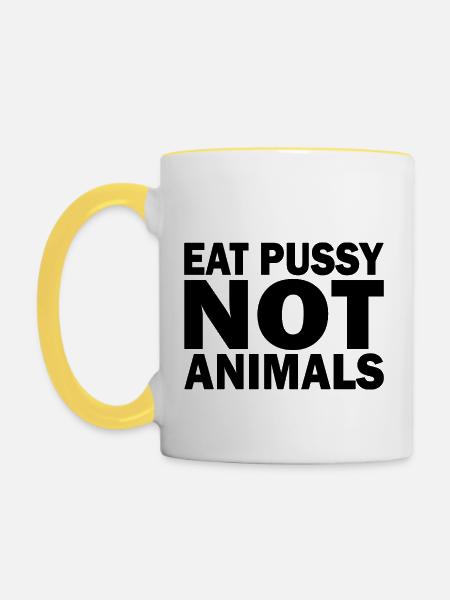 Eat pussy not animals - Tasse zweifarbig - Weiß/Gelb