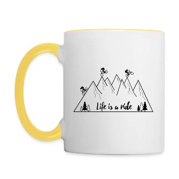 MTB Mountainbike Life is a ride - Tasse zweifarbig - Weiß/Gelb - Links