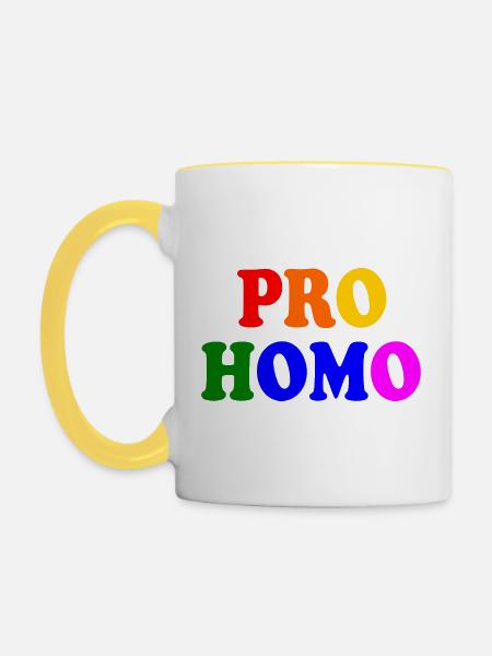 Pro homo - Tasse zweifarbig - Weiß/Gelb