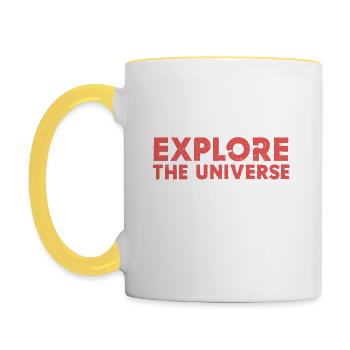 Texte « Explorer l’univers », rouge - Mug contrasté - blanc/jaune - Gauche