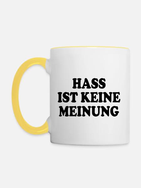 Hass ist keine meinung - Tasse zweifarbig - Weiß/Gelb