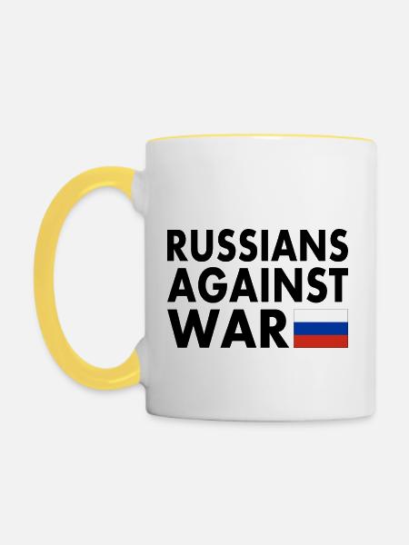 RUSSEN GEGEN KRIEG - Tasse zweifarbig - Weiß/Gelb