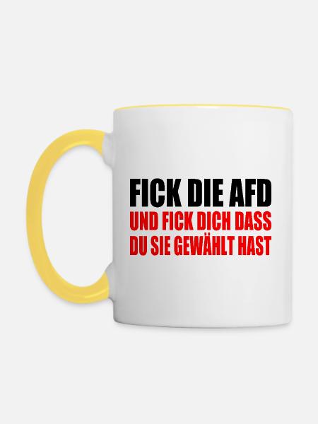 fick die afd - Tasse zweifarbig - Weiß/Gelb