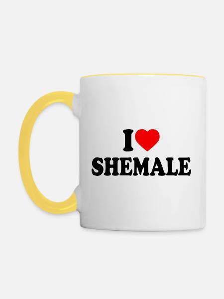 I love shemale - Tasse zweifarbig - Weiß/Gelb