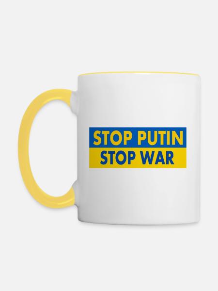 Stop war - Tasse zweifarbig - Weiß/Gelb