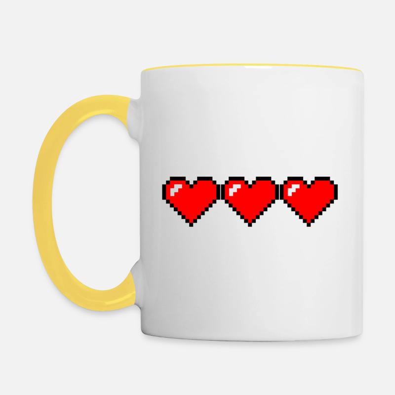3 pixels hearts - Contrasting Mug - white/yellow