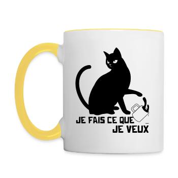 Cadeau Chat Noir Je fais ce que je Veux - Mug contrasté - blanc/jaune - Gauche