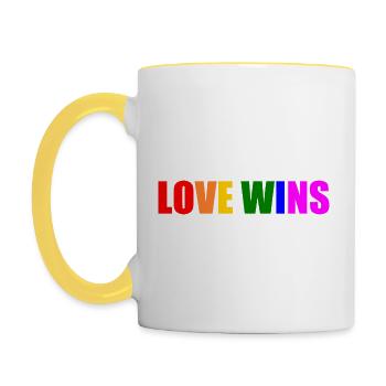 Love wins - Tasse zweifarbig - Weiß/Gelb - Links