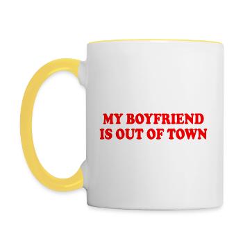 my boyfriend is out of town - Contrasting Mug - white/yellow - Left