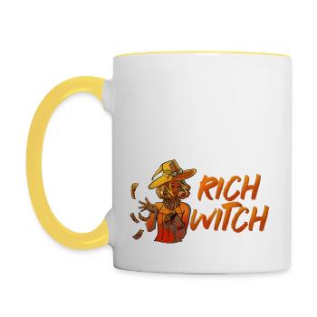 Reiche Hexe Lustiges Halloween - Tasse zweifarbig - Weiß/Gelb - Links