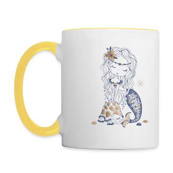 La sirène de l'océan créature mythique des abysses - Mug contrasté - blanc/jaune - Gauche