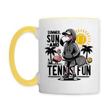 Tennis Shirt Flamingo Summer - Tasse zweifarbig - Weiß/Gelb - Links