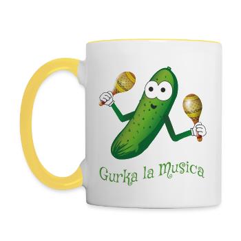 Gurka la Musica Viva la Musica Gurke mit Rasseln - Tasse zweifarbig - Weiß/Gelb - Links