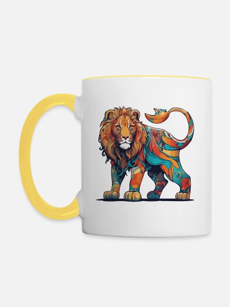 Colourful pattern Lion - Contrasting Mug - white/yellow