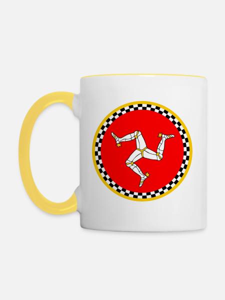 isle of man round flag - Contrasting Mug - white/yellow
