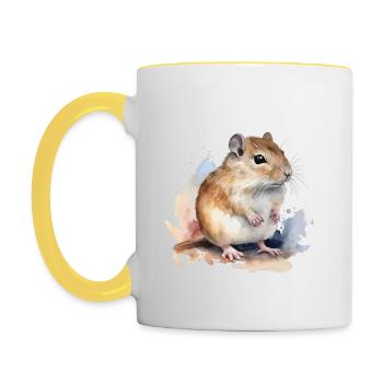 Rennmaus, Gerbil - Tasse zweifarbig - Weiß/Gelb - Links