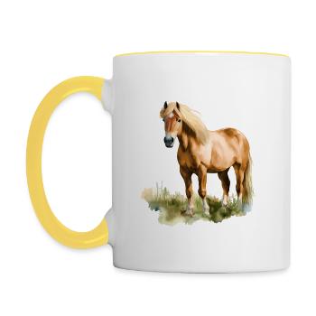 Haflinger horse illustration watercolor - Contrasting Mug - white/yellow - Left